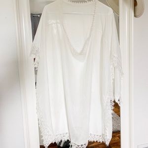 White Swimsuit Cover Up Poncho - One Size